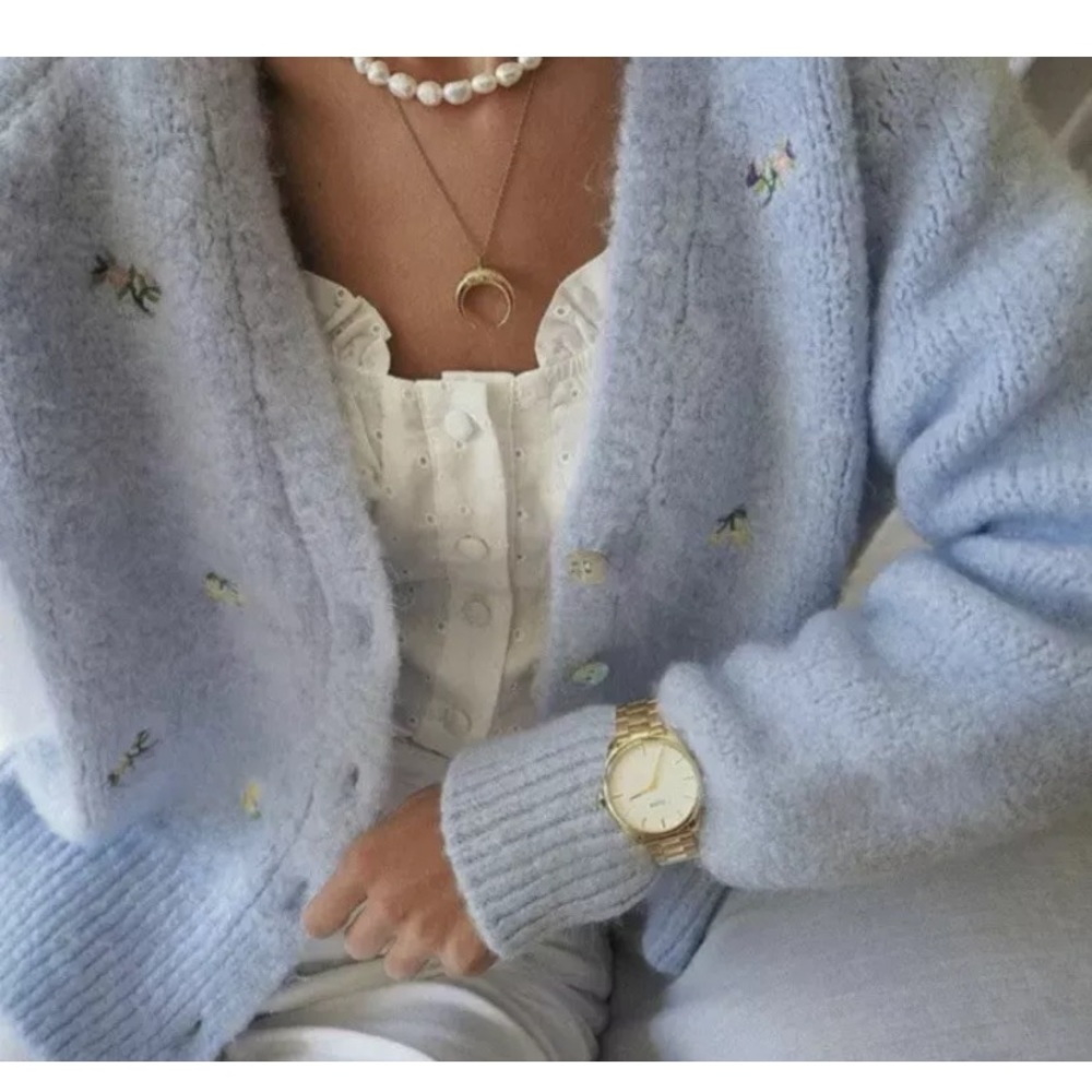 Zara blue floral embroidered cardigan - Picture 6 of 6